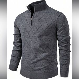 Men's Lightweight Half-Zip Knitted Sweater, Long Sleeve Pullover Size Medium